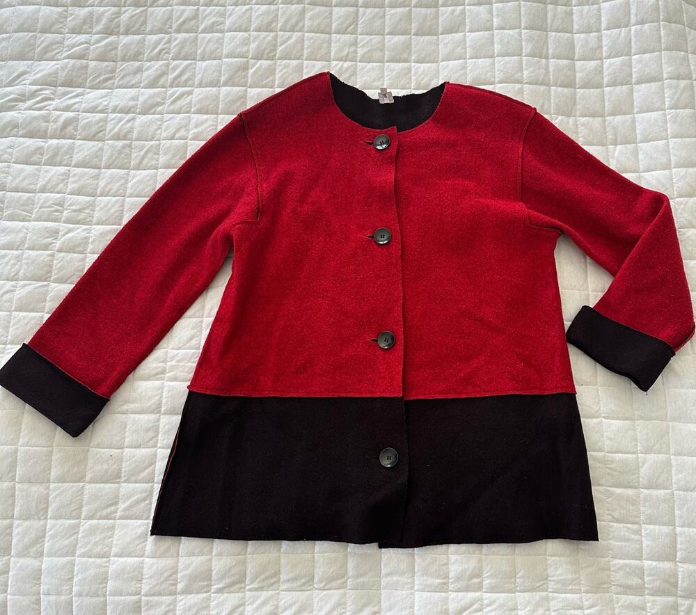 Jones New York Jacket Womens Large Red Wool Colorblock Scandi Lagenlook Chic